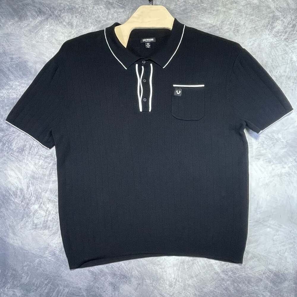 True Religion Knit Polo Shirt Size 2XL Black Short Sleeve